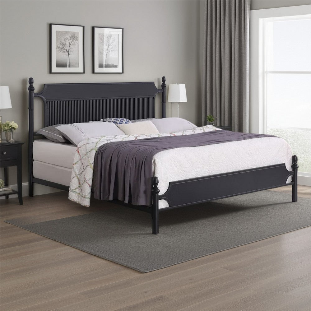 Dei King Size Bed, Classic Ribbed Panel Headboard, Black Metal Frame -BM329233