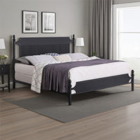 Dei King Size Bed, Classic Ribbed Panel Headboard, Black Metal Frame -BM329233