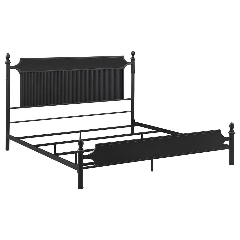 Dei King Size Bed, Classic Ribbed Panel Headboard, Black Metal Frame -BM329233