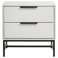 Noro Nightstand, 24 Inch, 2 Storage Drawers, Modern White, Black Metal -BM329234