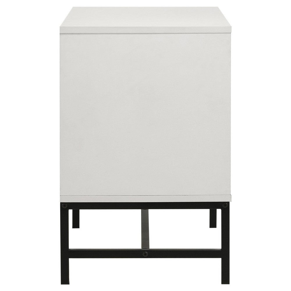 Noro Nightstand, 24 Inch, 2 Storage Drawers, Modern White, Black Metal -BM329234