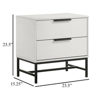 Noro Nightstand, 24 Inch, 2 Storage Drawers, Modern White, Black Metal -BM329234