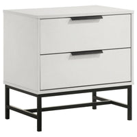 Noro Nightstand, 24 Inch, 2 Storage Drawers, Modern White, Black Metal -BM329234