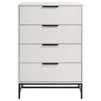 Noro Tall Dresser Chest, 4 Storage Drawers, Modern White, Black Metal -BM329236