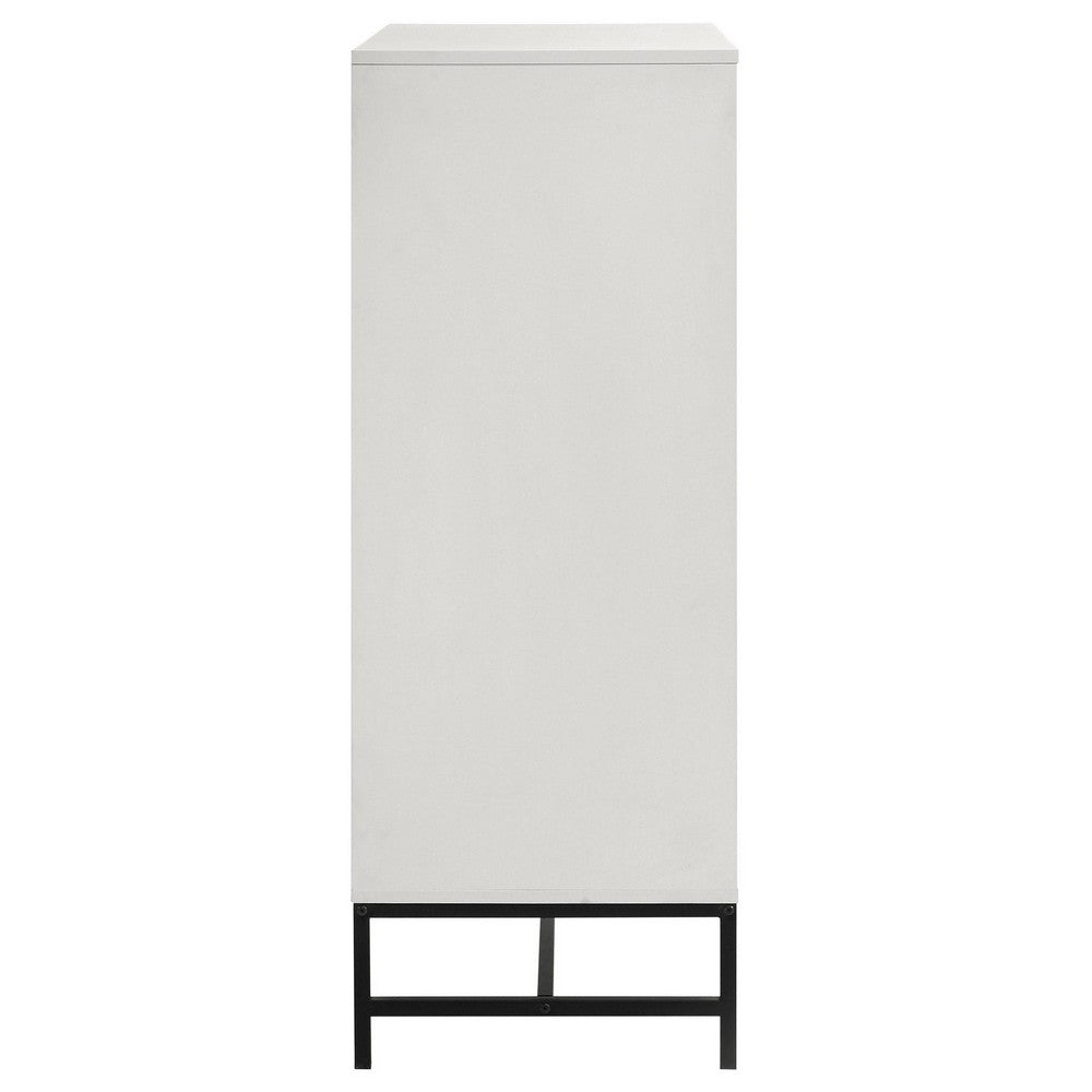 Noro Tall Dresser Chest, 4 Storage Drawers, Modern White, Black Metal -BM329236