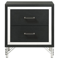 Jenny Nightstand, 24 Inch 2 Drawers and Chrome Accents, Modern Black -BM329243