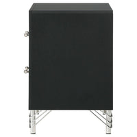 Jenny Nightstand, 24 Inch 2 Drawers and Chrome Accents, Modern Black -BM329243