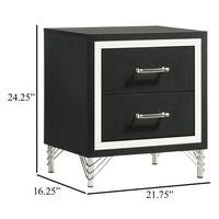 Jenny Nightstand, 24 Inch 2 Drawers and Chrome Accents, Modern Black -BM329243
