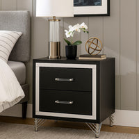 Jenny Nightstand, 24 Inch 2 Drawers and Chrome Accents, Modern Black -BM329243