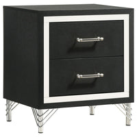 Jenny Nightstand, 24 Inch 2 Drawers and Chrome Accents, Modern Black -BM329243