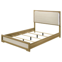 Hyle Queen Size Bed, Natural Brown Hardwood, LED Backlit Headboard