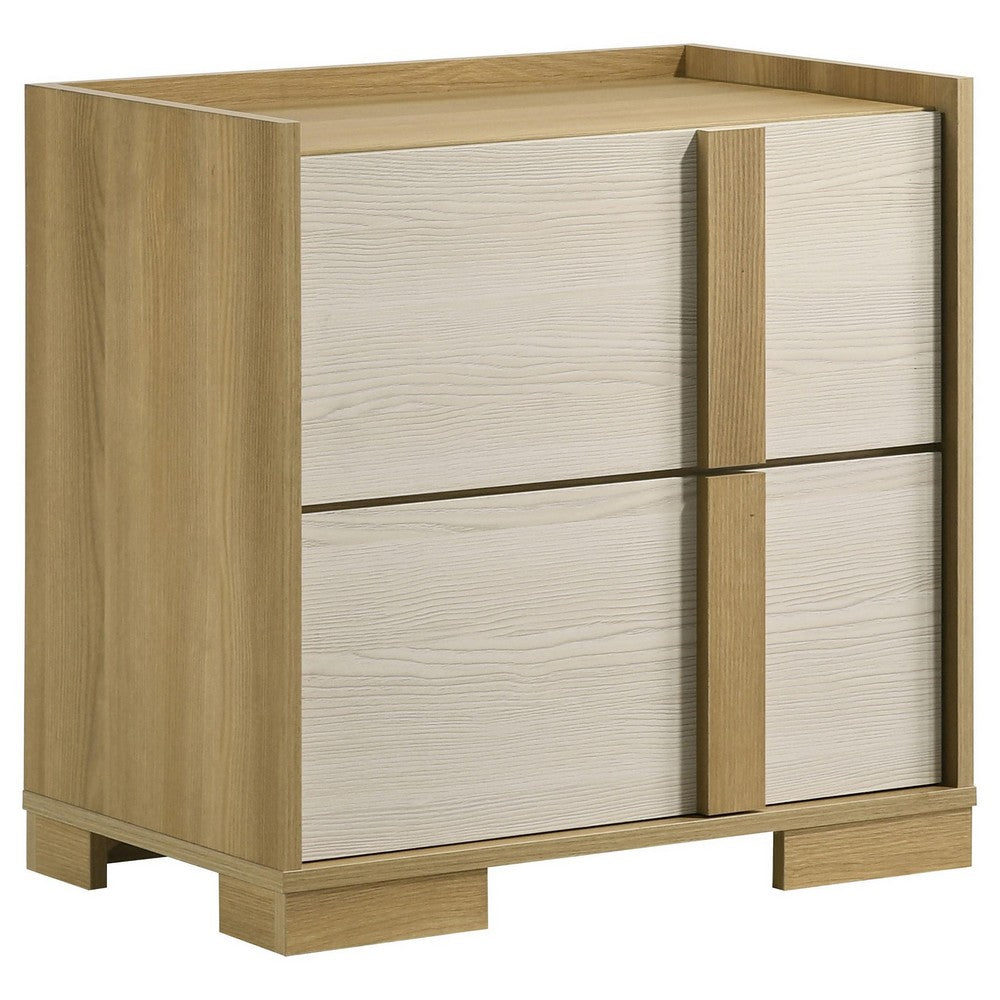 Hyle Nightstand, 2 Drawers, 24 Inch Modern Natural Brown and White -BM329248