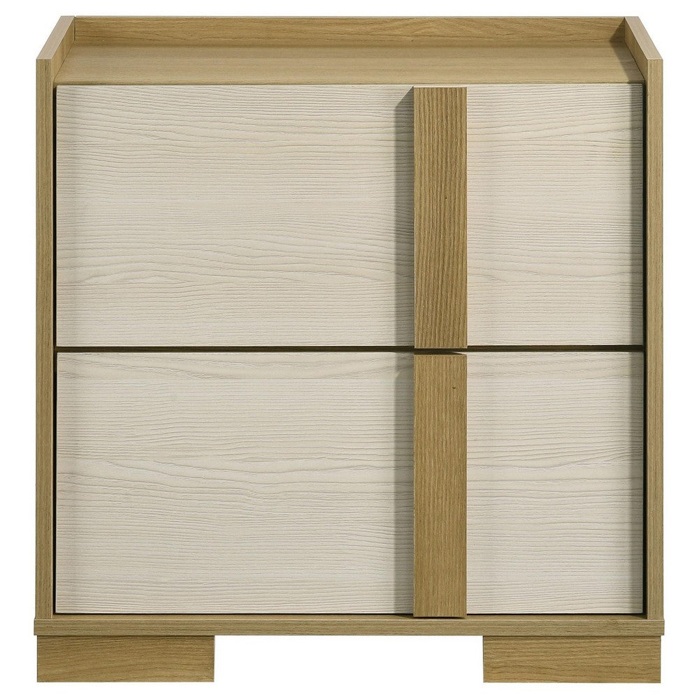 Hyle Nightstand, 2 Drawers, 24 Inch Modern Natural Brown and White -BM329248