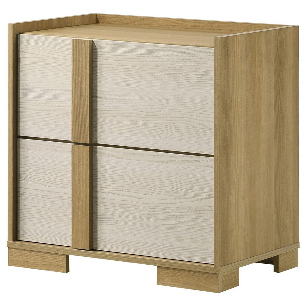 Hyle Nightstand, 2 Drawers, 24 Inch Modern Natural Brown and White -BM329248