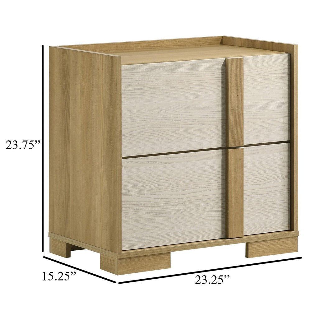 Hyle Nightstand, 2 Drawers, 24 Inch Modern Natural Brown and White -BM329248