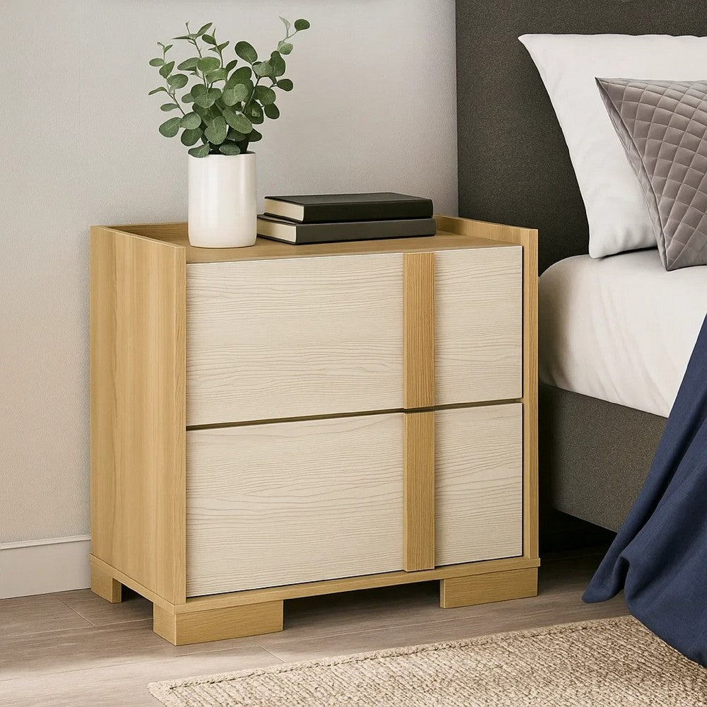 Hyle Nightstand, 2 Drawers, 24 Inch Modern Natural Brown and White -BM329248
