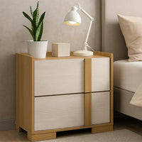 Hyle Nightstand, 2 Drawers, 24 Inch Modern Natural Brown and White -BM329248