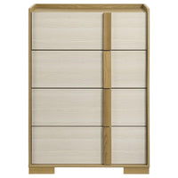 Hyle Tall Dresser Chest, 4 Drawers, Modern Natural Brown and White -BM329250