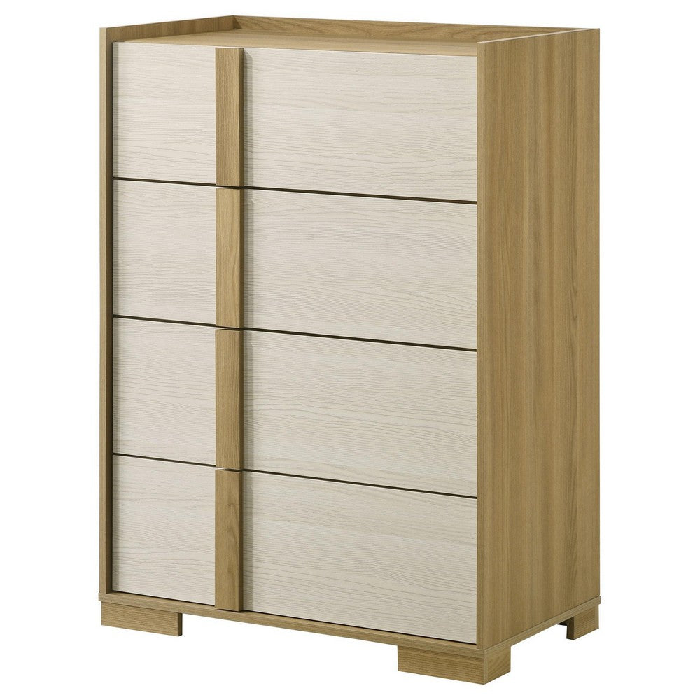 Hyle Tall Dresser Chest, 4 Drawers, Modern Natural Brown and White -BM329250