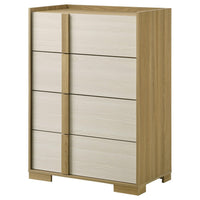 Hyle Tall Dresser Chest, 4 Drawers, Modern Natural Brown and White -BM329250