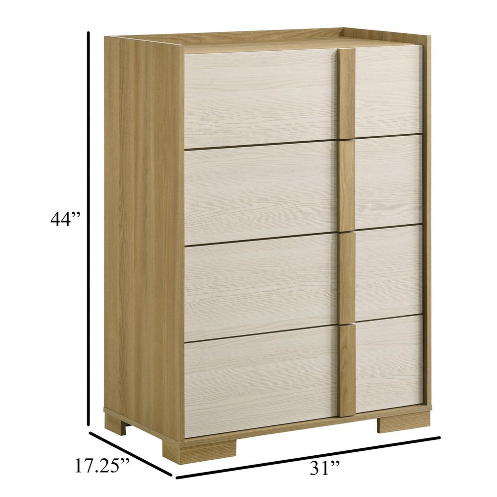 Hyle Tall Dresser Chest, 4 Drawers, Modern Natural Brown and White -BM329250