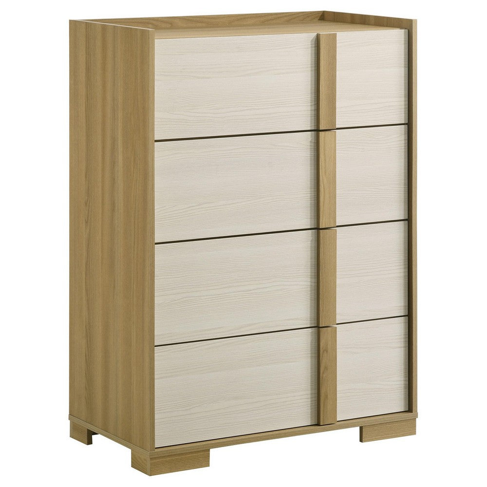 Hyle Tall Dresser Chest, 4 Drawers, Modern Natural Brown and White -BM329250