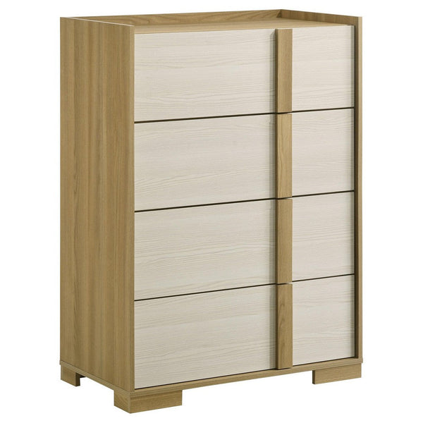 Hyle Tall Dresser Chest, 4 Drawers, Modern Natural Brown and White -BM329250