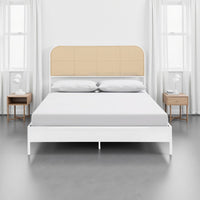 Ammy King Bed, Radio Weave Headboard, Brown Faux Rattan, White Metal  -BM329252