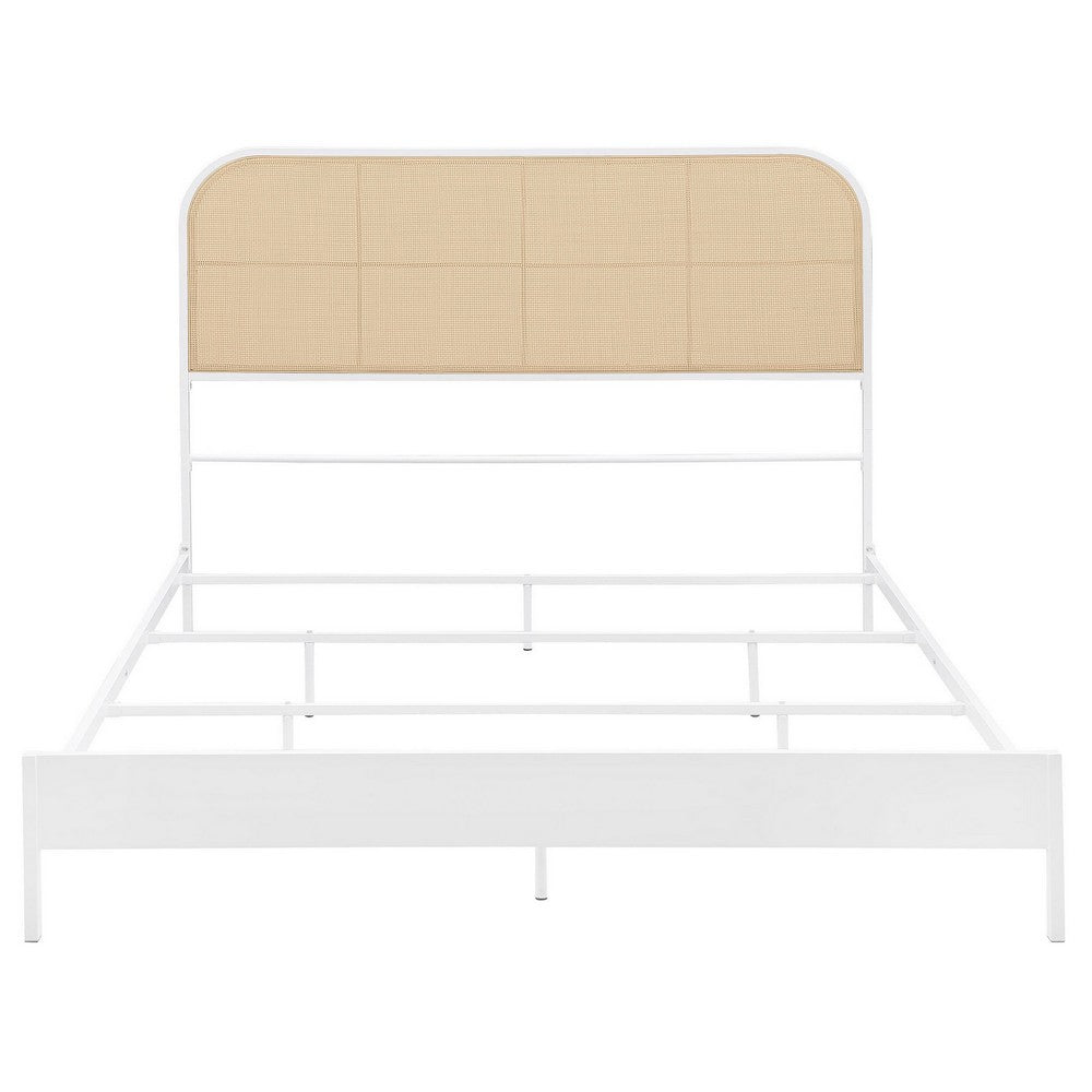 Ammy Full Bed, Radio Weave Headboard, Brown Faux Rattan, White Metal  -BM329253
