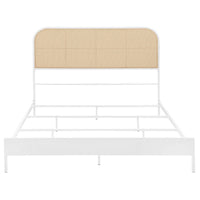 Ammy Full Bed, Radio Weave Headboard, Brown Faux Rattan, White Metal  -BM329253