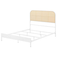 Ammy Full Bed, Radio Weave Headboard, Brown Faux Rattan, White Metal  -BM329253