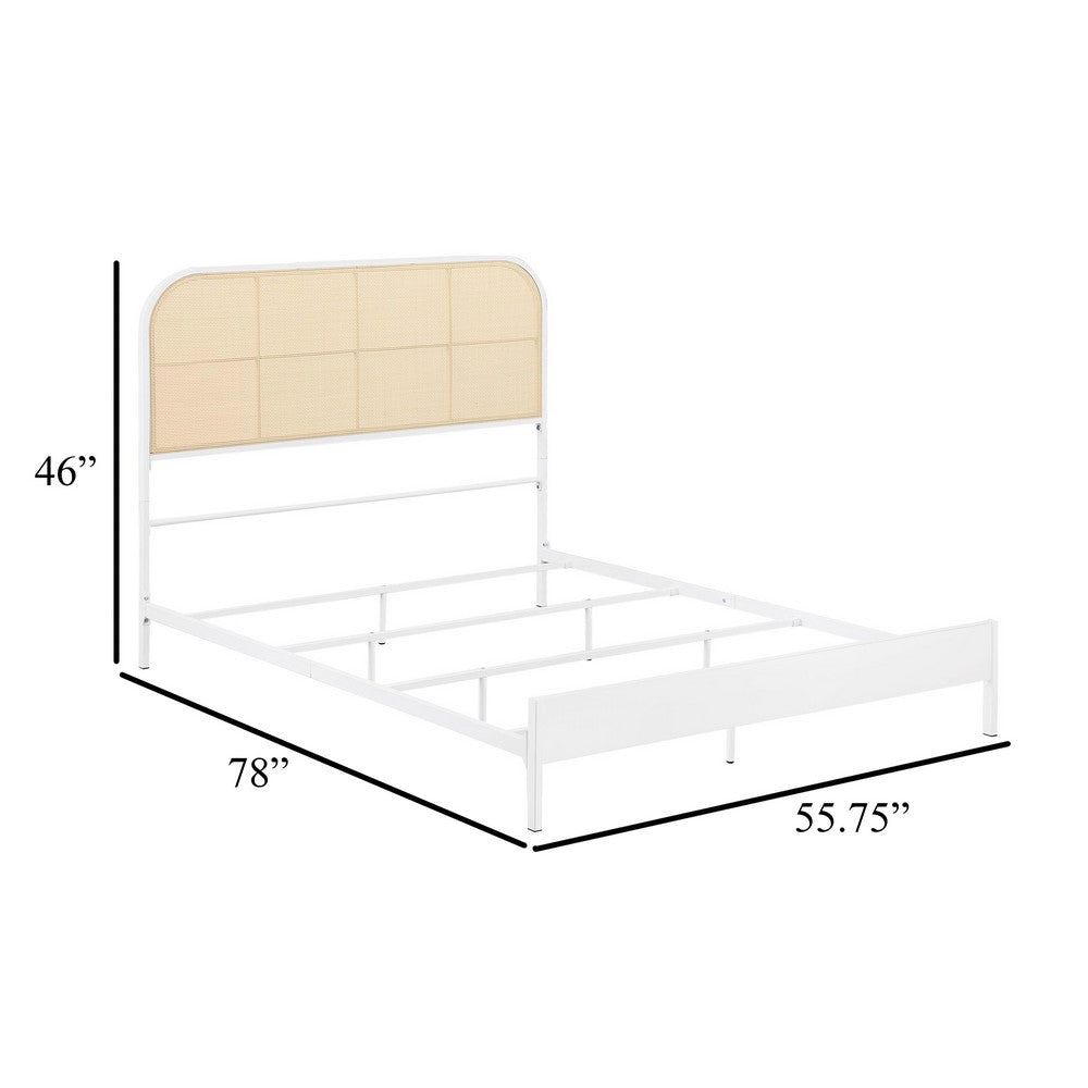 Ammy Full Bed, Radio Weave Headboard, Brown Faux Rattan, White Metal  -BM329253