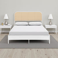 Ammy Full Bed, Radio Weave Headboard, Brown Faux Rattan, White Metal  -BM329253