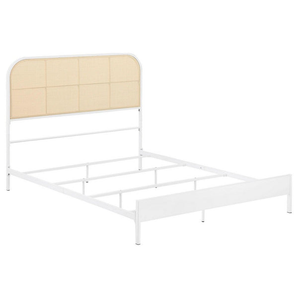 Ammy Full Bed, Radio Weave Headboard, Brown Faux Rattan, White Metal  -BM329253