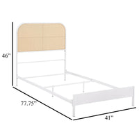 Ammy Twin Bed, Radio Weave Headboard, Brown Faux Rattan, White Metal  -BM329254