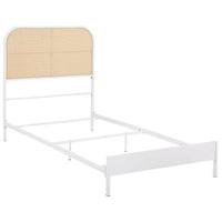 Ammy Twin Bed, Radio Weave Headboard, Brown Faux Rattan, White Metal  -BM329254