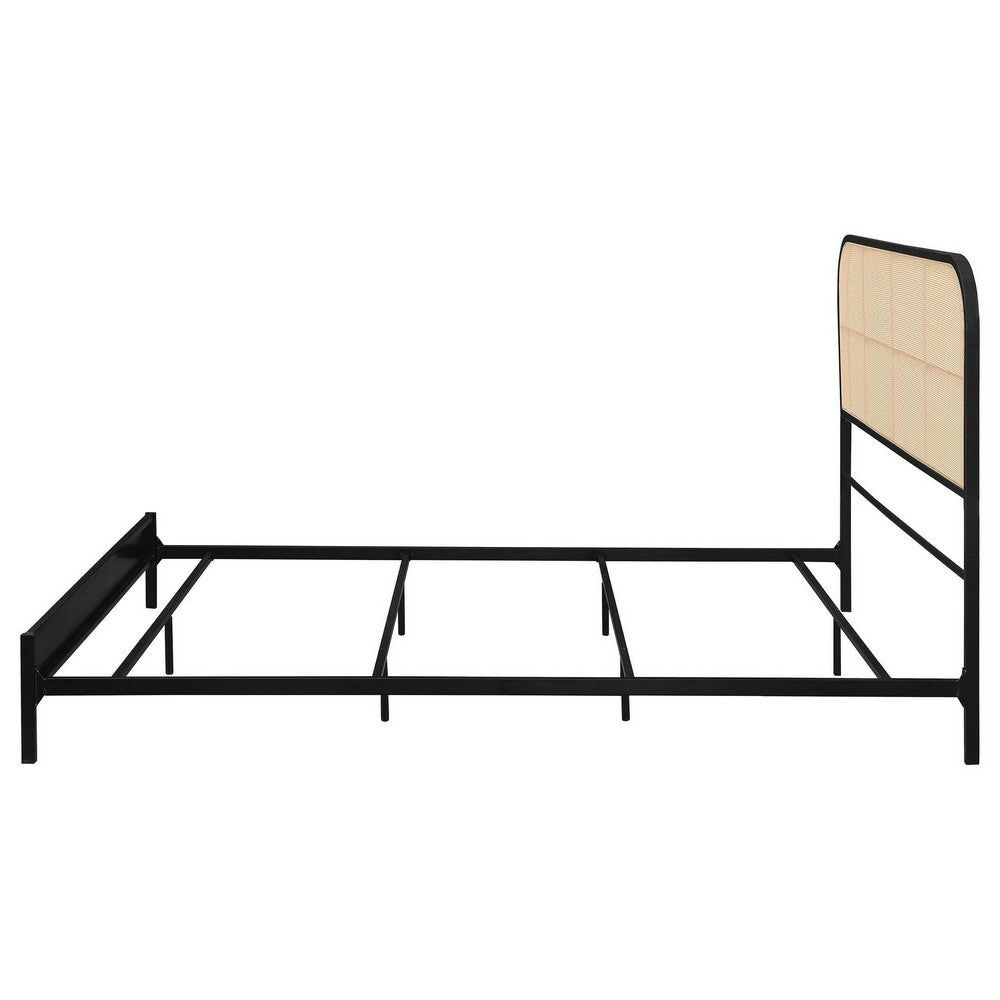 Ammy Queen Bed, Radio Weave Headboard, Brown Faux Rattan, Black Metal  -BM329255