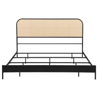 Ammy King Bed, Radio Weave Headboard, Brown Faux Rattan, Black Metal  -BM329256