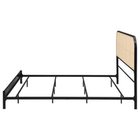 Ammy King Bed, Radio Weave Headboard, Brown Faux Rattan, Black Metal  -BM329256