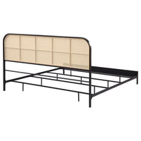 Ammy King Bed, Radio Weave Headboard, Brown Faux Rattan, Black Metal  -BM329256