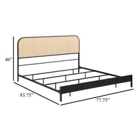 Ammy King Bed, Radio Weave Headboard, Brown Faux Rattan, Black Metal  -BM329256