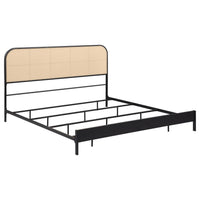 Ammy King Bed, Radio Weave Headboard, Brown Faux Rattan, Black Metal  -BM329256