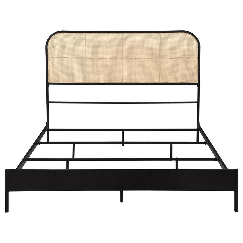 Ammy Full Bed, Radio Weave Headboard, Brown Faux Rattan, Black Metal  -BM329257