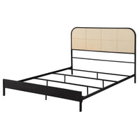 Ammy Full Bed, Radio Weave Headboard, Brown Faux Rattan, Black Metal  -BM329257