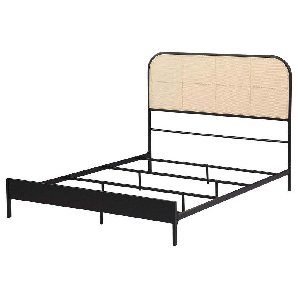 Ammy Full Bed, Radio Weave Headboard, Brown Faux Rattan, Black Metal  -BM329257
