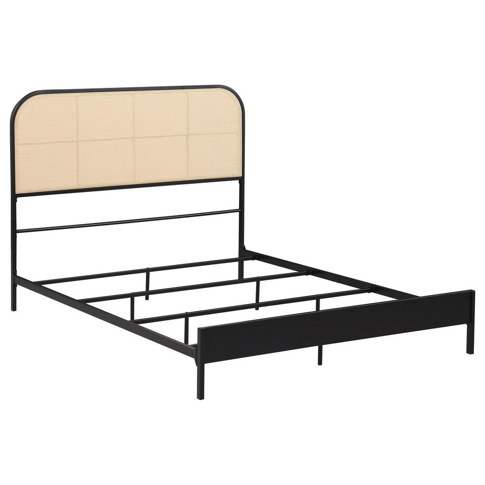 Ammy Full Bed, Radio Weave Headboard, Brown Faux Rattan, Black Metal  -BM329257