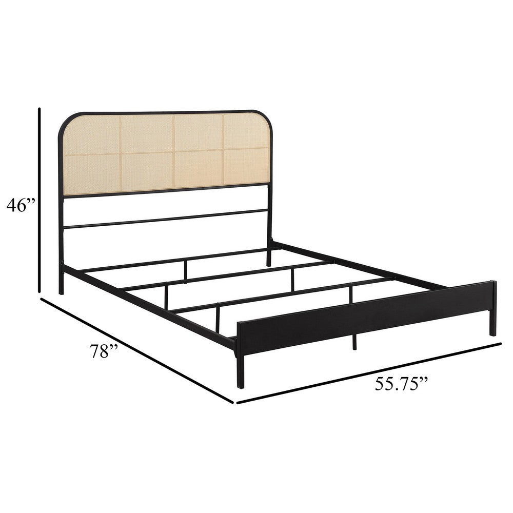 Ammy Full Bed, Radio Weave Headboard, Brown Faux Rattan, Black Metal  -BM329257