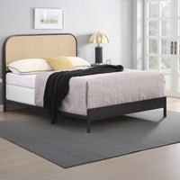 Ammy Full Bed, Radio Weave Headboard, Brown Faux Rattan, Black Metal  -BM329257