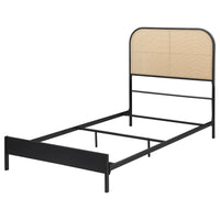 Ammy Twin Bed, Radio Weave Headboard, Brown Faux Rattan, Black Metal  -BM329258