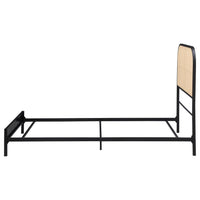 Ammy Twin Bed, Radio Weave Headboard, Brown Faux Rattan, Black Metal  -BM329258